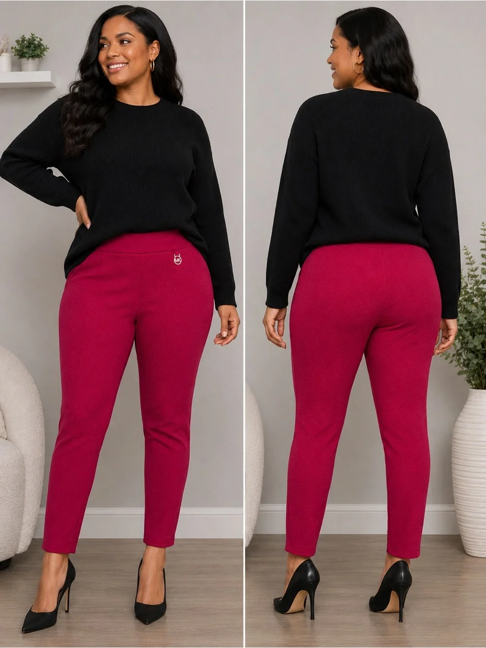 Michael Michael Kors Textured Jacquard Ankle Pants – Red – Size Medium